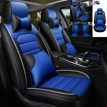 Blue PU Leather Car Seat Covers 5 Sit Cushion Protector Front+Rear Interior Set