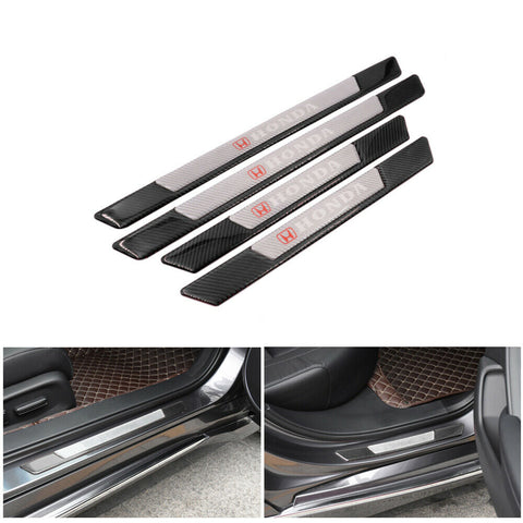 4PCS Carbon Fiber Car Door Scuff Sill Cover Panel Step Protector For Honda