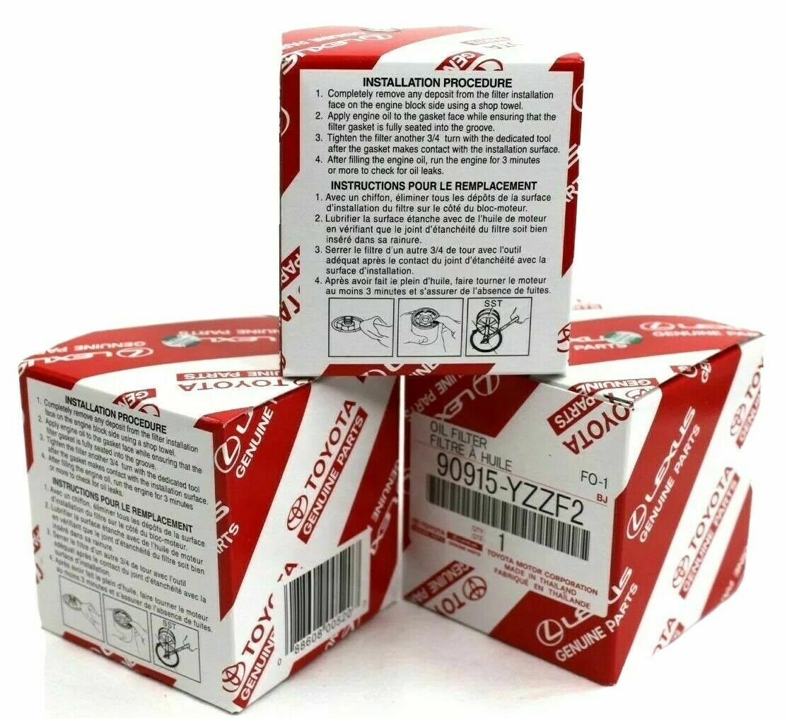 Set of 3 Toyota Genuine 90915-YZZF2 OEM Motor Oil Filter with Drain Plug Gaskets