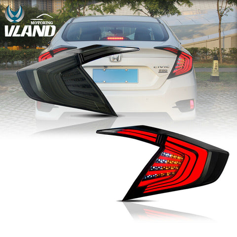 VLAND Tail Lights For LED 4PCS Smoked Honda Civic 10th Gen 2016 2017 Rear Lamps