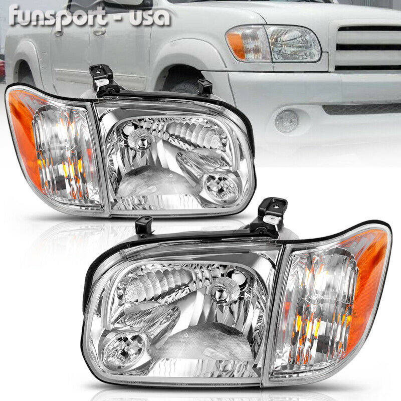 for 2005 2006 Toyota Tundra 05-07 Sequoia Chrome Headlights Headlamps Left+Right