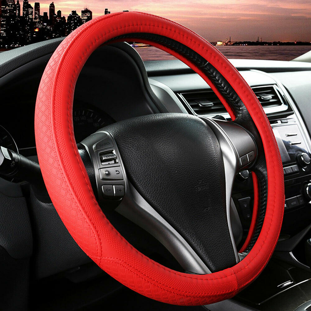 15'' 38cm Microfiber Leather Car SUV Steering Wheel Cover Non-Slip Grip Soft Red