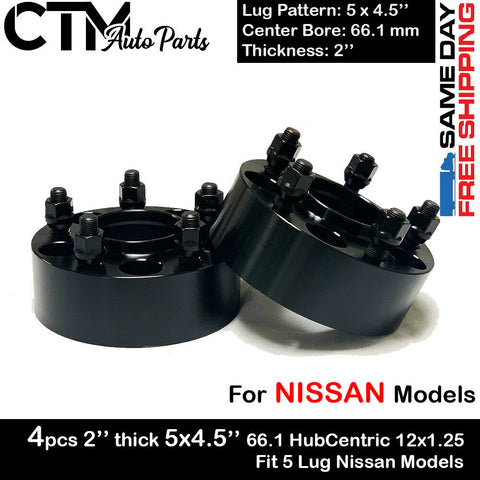 4PC 2'' THICK 5X4.5'' 66.1 HUBCENTRIC SPACER ADAPTER FIT 5LUG 12x1.25 NISSAN