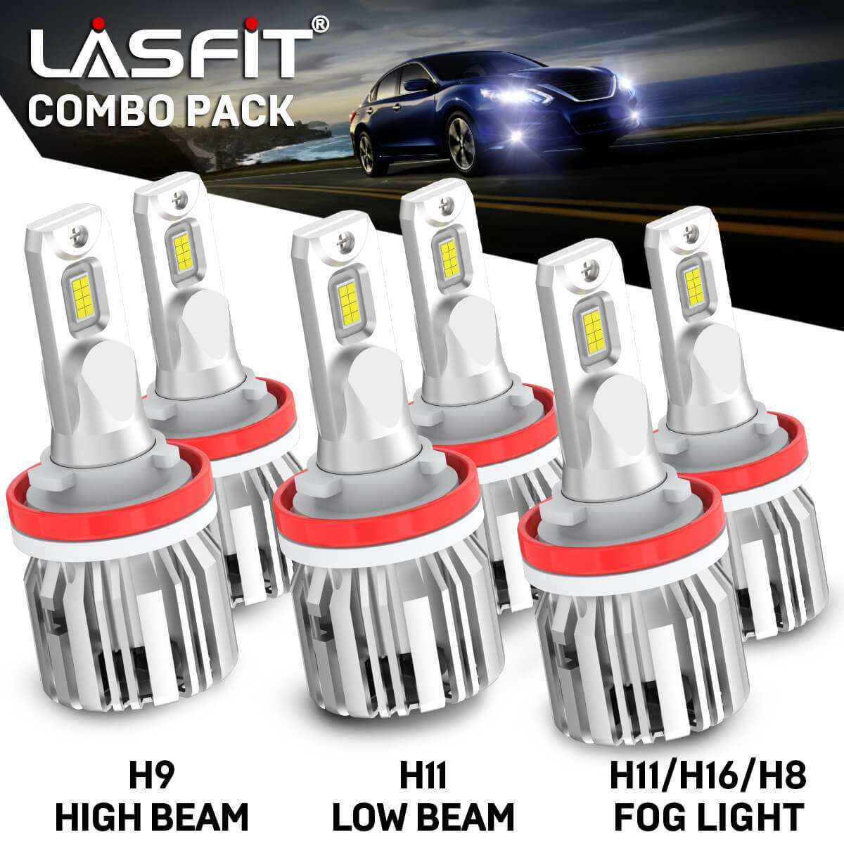 LASFIT H11 LED Headlight+Fog Light Bulb for Nissan Altima Pathfinder Sentra 2017