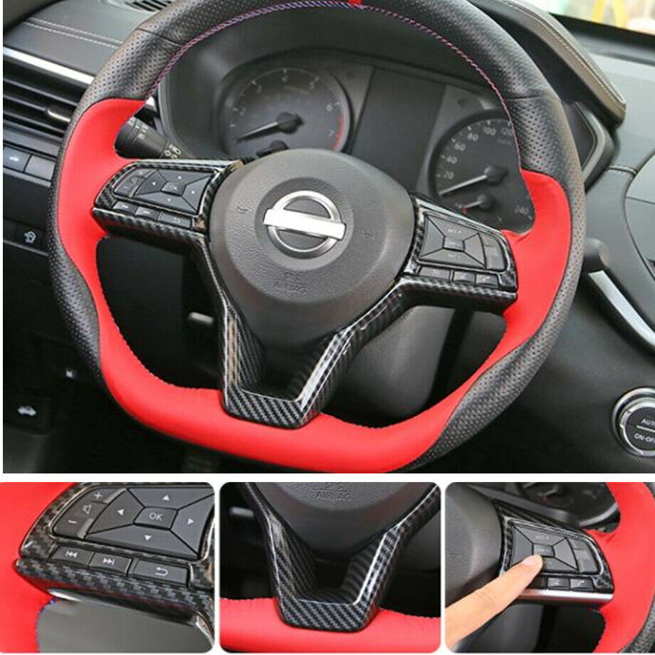 Carbon Fiber ABS Steering Wheel Decor Frame Trim 3PCS For NISSAN ROGUE 2017-2020