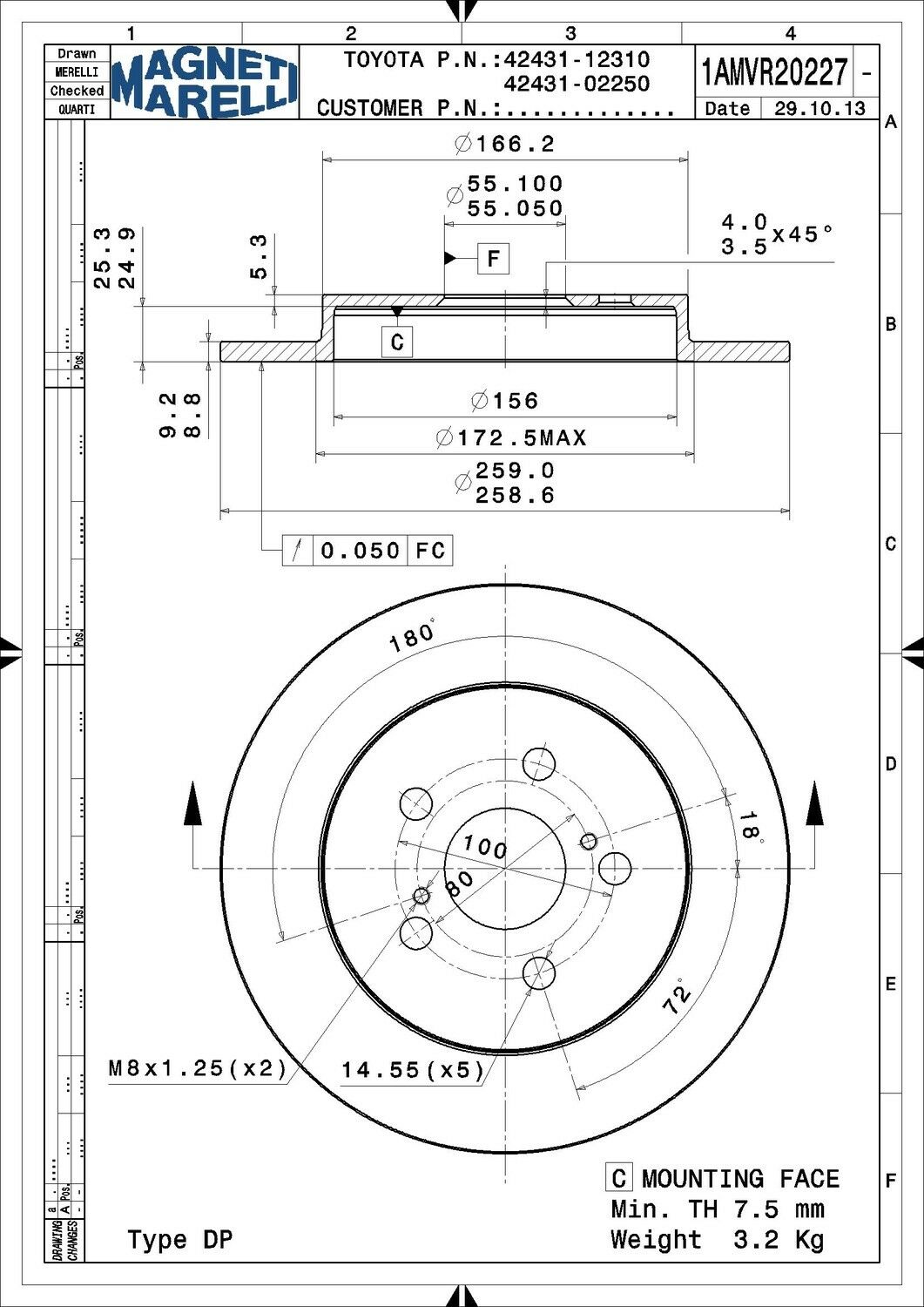 Disc Brake Rotor Rear Magneti Marelli 1AMVR20227