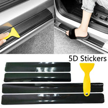 4Pcs 5D Black Carbon Fiber Car Door Plate Sill Anti Scratch Scuff Cover Stickers