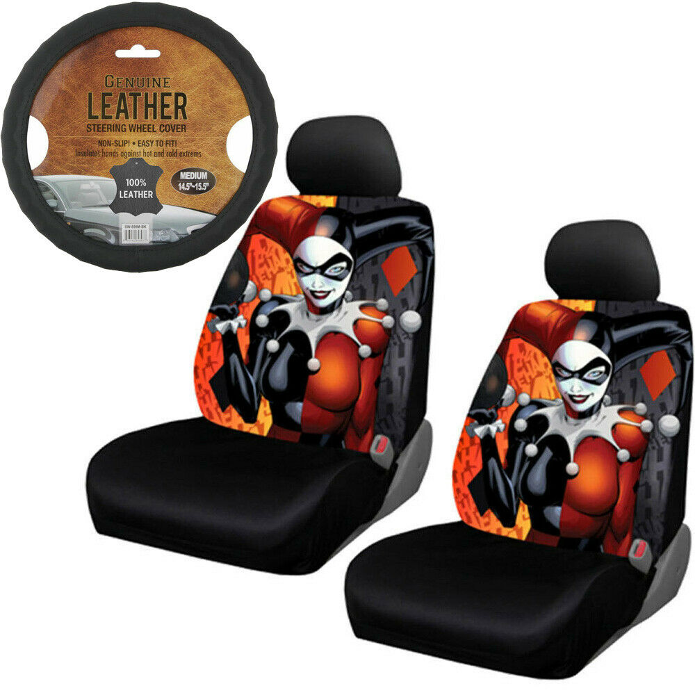 New Harley Quinn laughs Car Truck 2 Front Seat Covers & Steering Wheel Cover Set