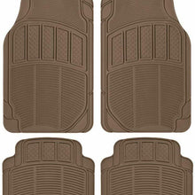 Beige All Weather Rubber Car Floor Mats - Heavy Duty Ridges Diamond Grid Heelpad