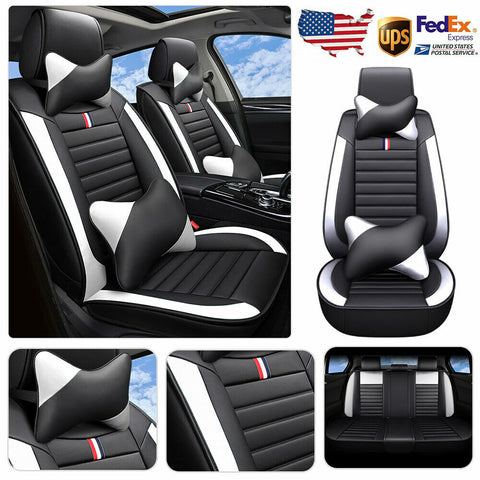 US Car SUV Seat Cover Set Leather Front&Rear Cushion Pillows Universal Protector