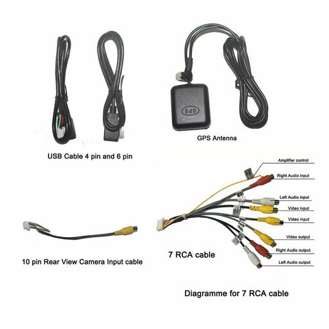 Car Stereo Radio RCA USB CAM in Cable Wire Harness for 9/10.1'' NAV GPS Antenna