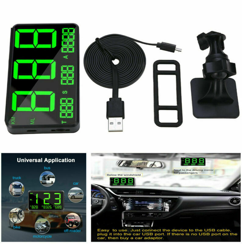 New Digital Full Screen Display Car Bike Motorcycle HUD GPS Speedometer KM/h MPH