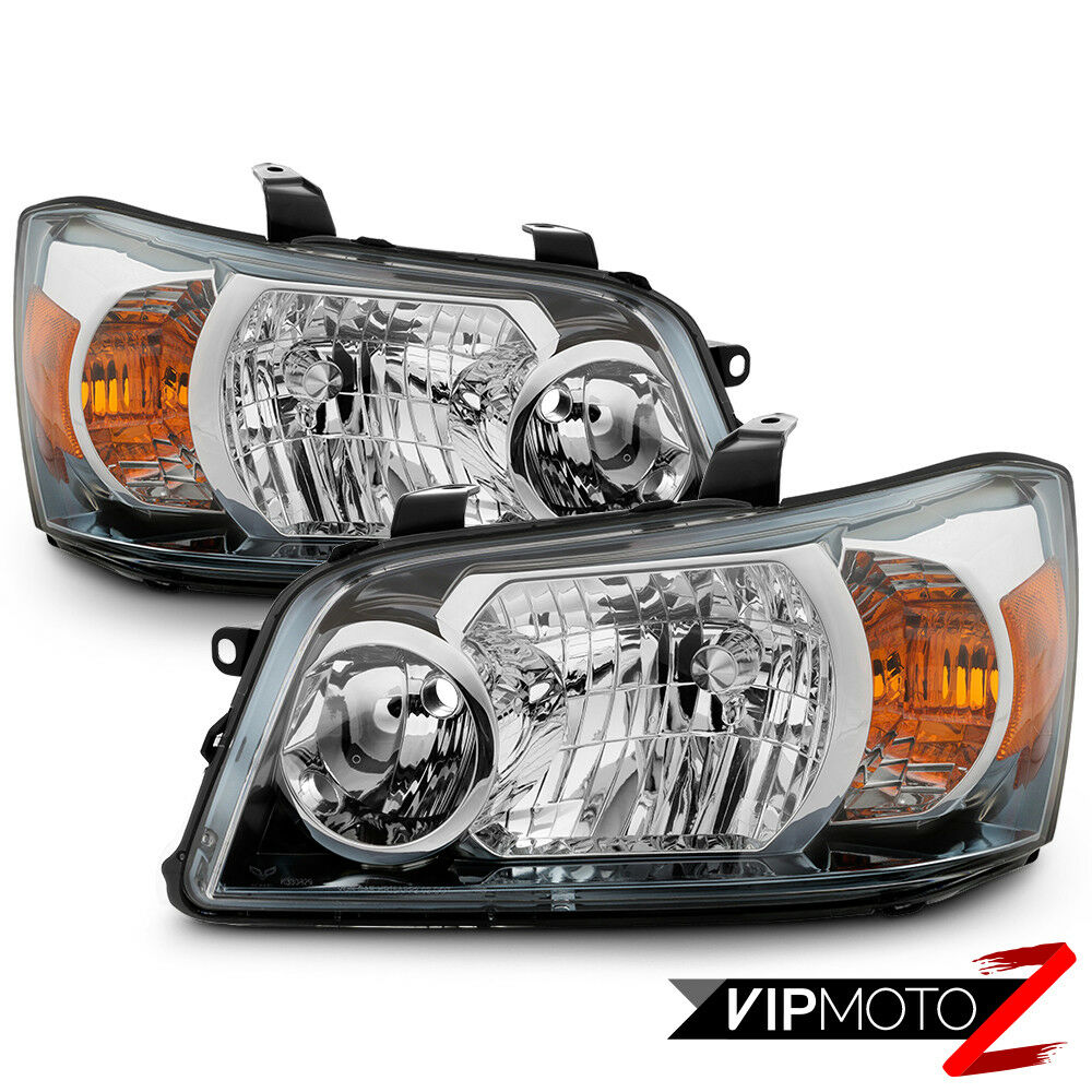 Fit 01-07 Toyota Highlander Chrome Headlights Housing Headlamps Replacement Pair