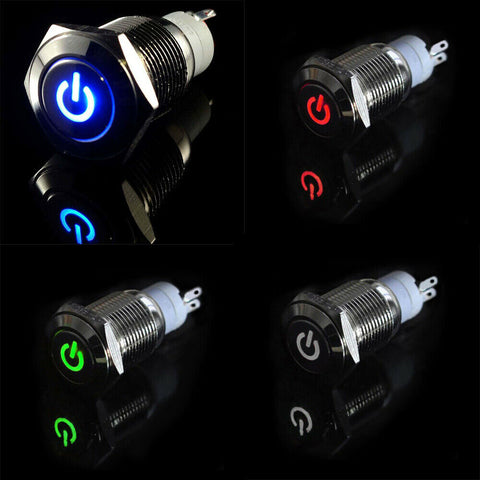 16mm 12V Car Auto LED Power Push Button Metal ON/OFF Switch Latching Aluminum