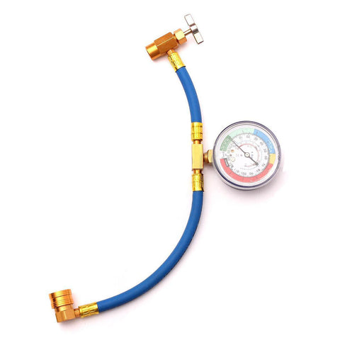 R-134 R134A AC Refrigerant Recharge Hose Can Tap + Gauge w/ Brass Fitting Tool