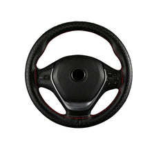 DIY 38cm Universal Car Genuine Leather Steering Wheel Cover Black & Red Thread