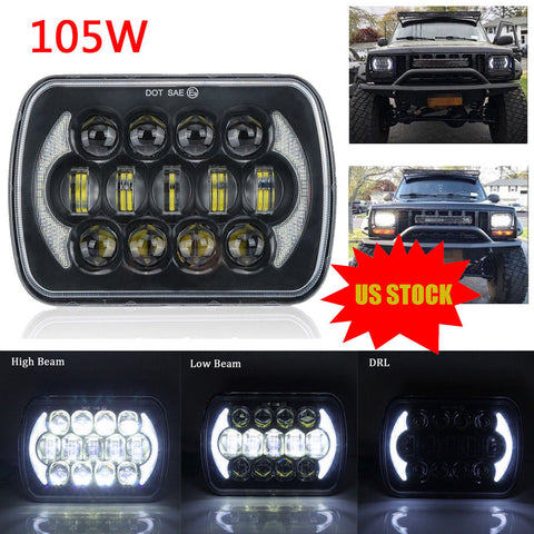 105W Osram 5x7'' 7x6'' LED Headlight Hi-Lo Beam Halo DRL For Jeep Cherokee XJ YJ