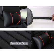 Universal 5 Seats Car Seat Cover PU Fabric Front Rear Cushion Pillows Black&Red