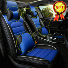 Black+Blue Universal 5-Sit Car Seat Covers PU Leather Full Set Interior Cushions