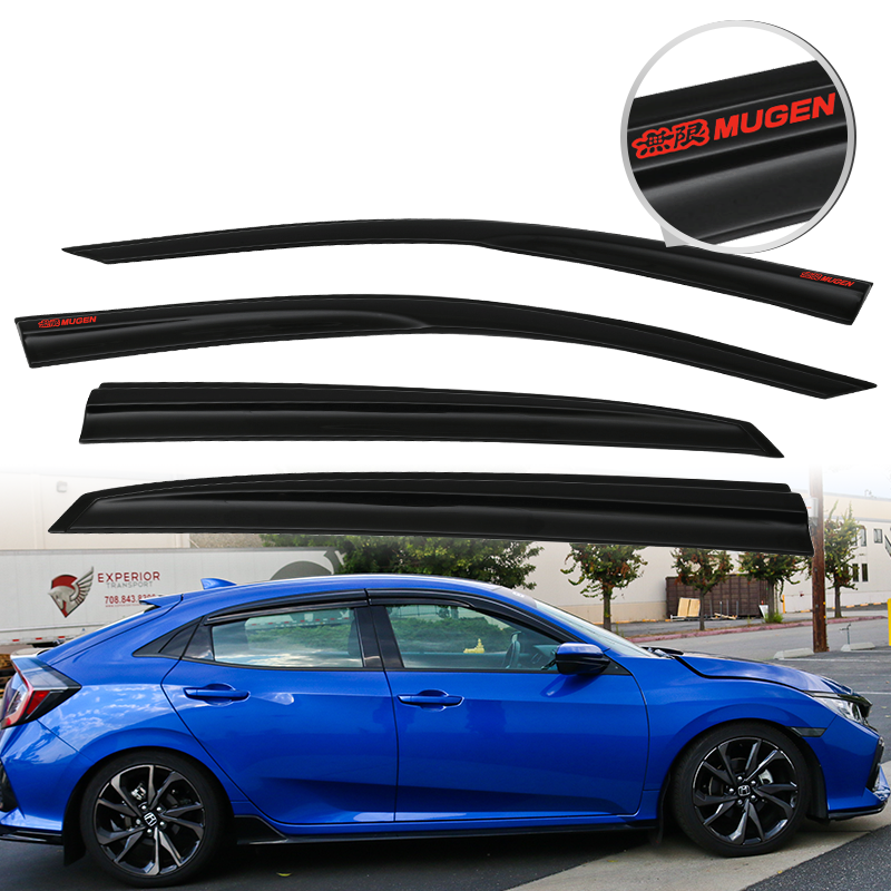 Fit For 16-20 Honda Civic 4Dr 5Dr Hatchback Window Visor Guard Shade W/ Red Mug