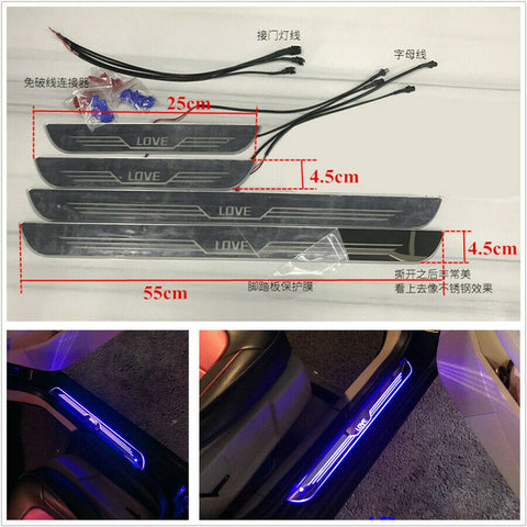 4 Pcs 12-18V LED Front Door Sill Scuff Cover Induction Moving Light Welcome Lamp