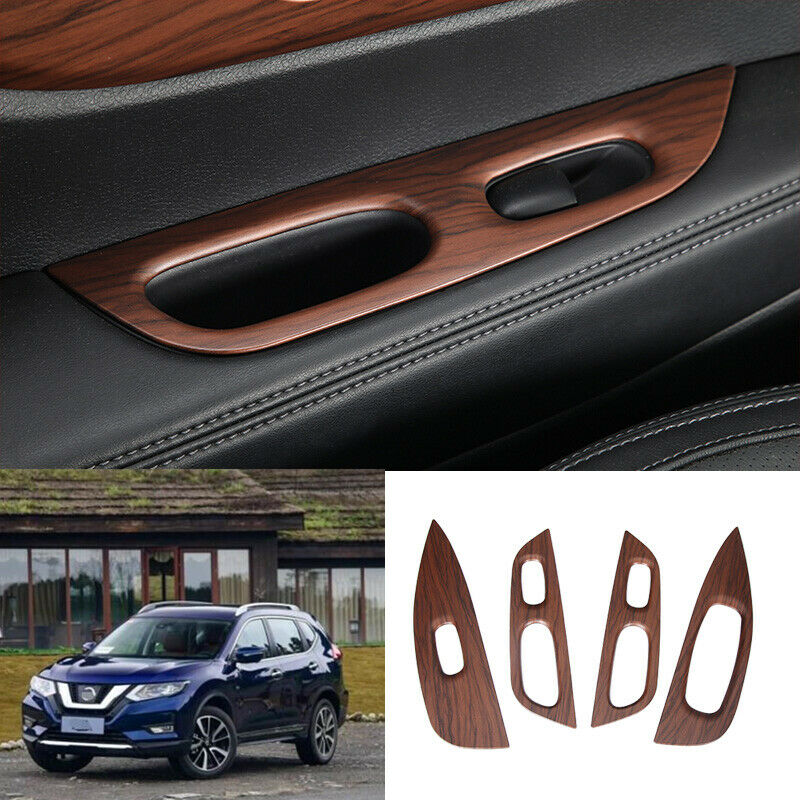 For Nissan Rogue 2014-2020 ABS Wood grain Car Window lift panel switch Trim 4PCS