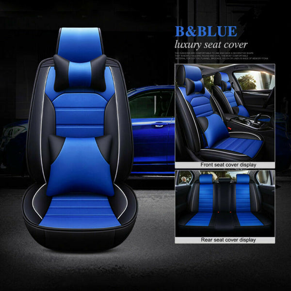 Fly5D Car Seat Covers PU Leather 5 Sit Protector Front+Rear Interior Cushion Set
