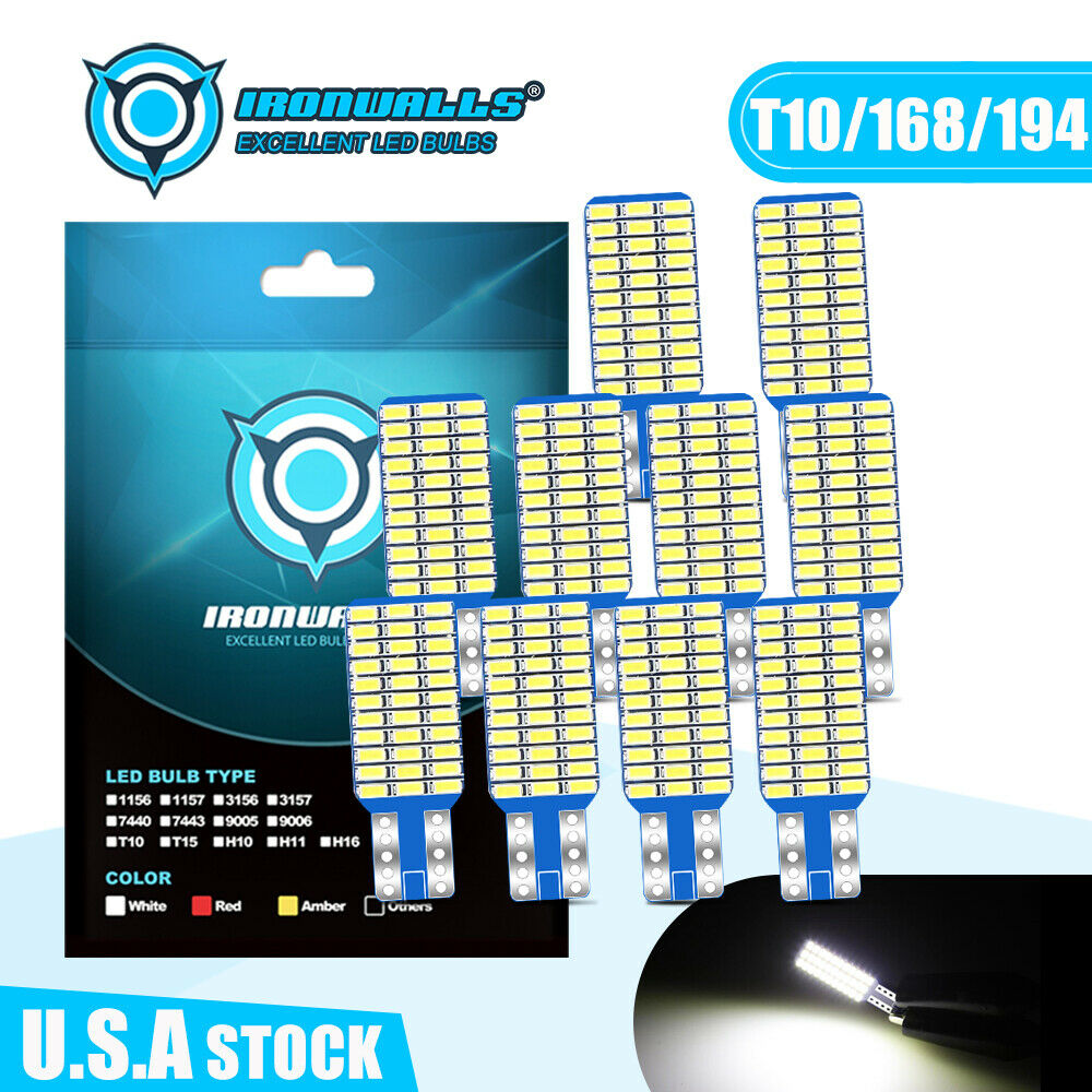 T10 LED License Plate Light Bulbs 6000K Super Bright White 168 2825 194 Canbus