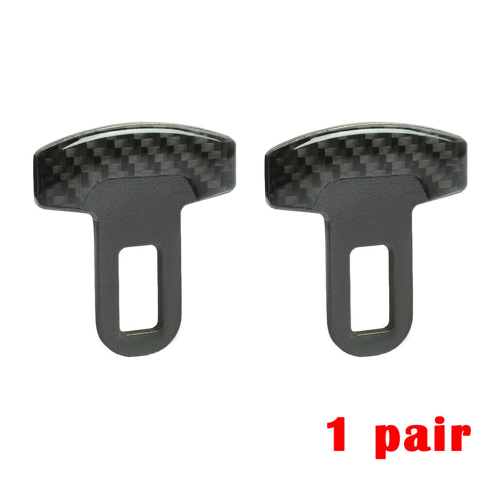 2× Carbon Fiber Car Safety Seat Belt Buckle Alarm Stopper Plug Clips Accessories