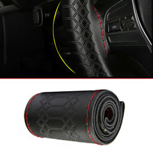 DIY 38cm Universal Car Genuine Leather Steering Wheel Cover Black & Red Thread