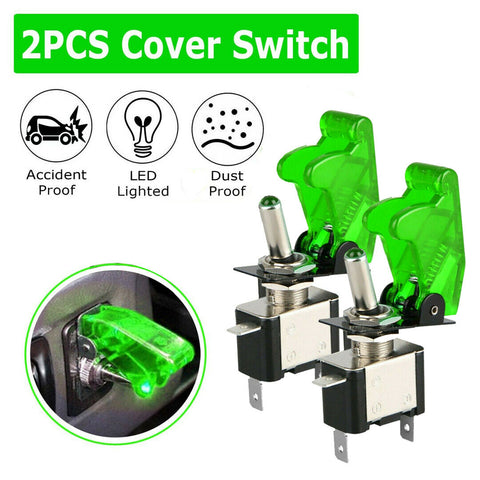 2X Green Cover LED Toggle Switch Racing SPST ON/OFF 20A ATV 12V For Car Truck