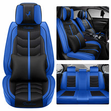 Universal 5-Seats Car Seat Covers Black+Blue PU-Leather Protector Cushion Set US