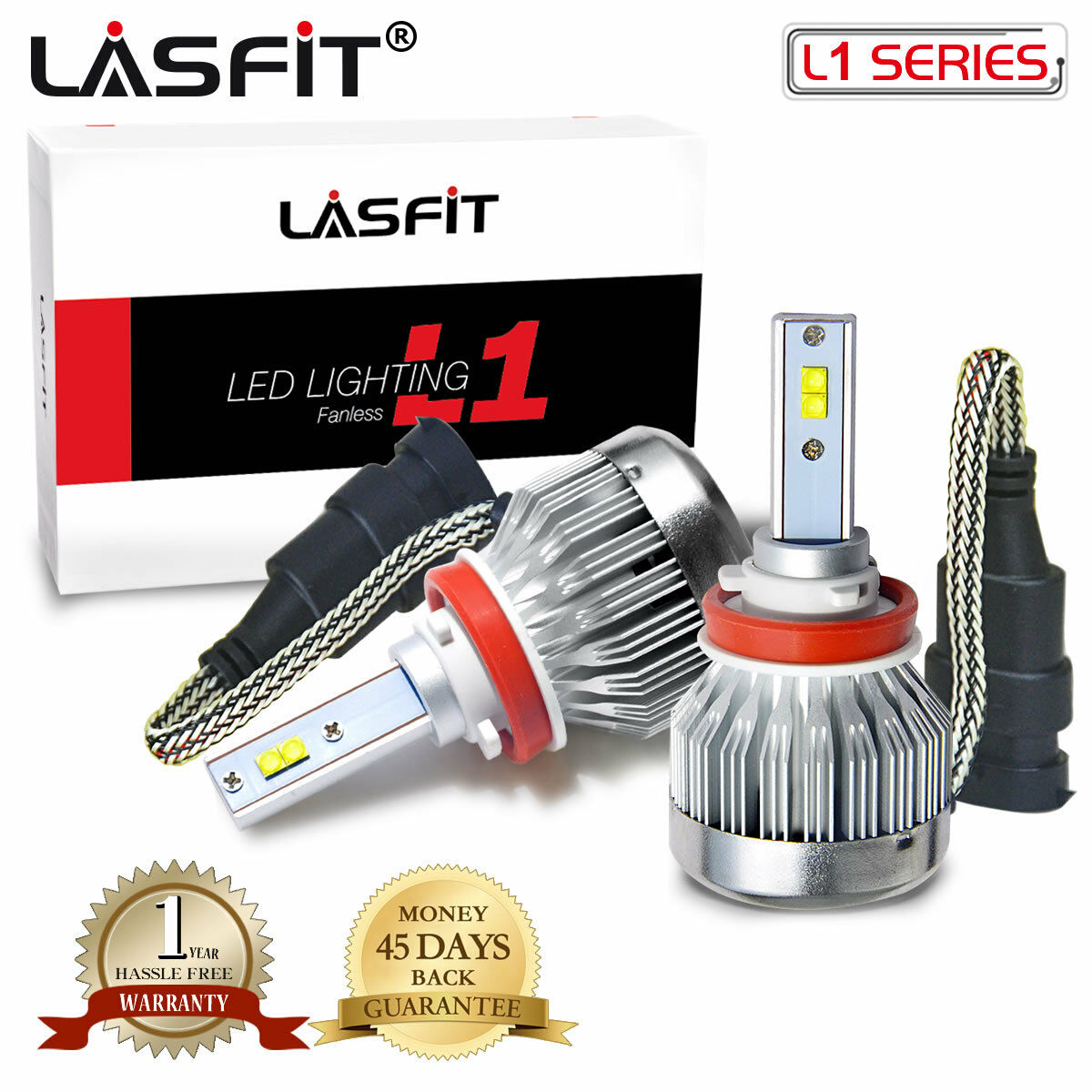 LASFIT H11 Cree LED Headlight Bulb Low Beam Fanless 6000K Pure White Free Return