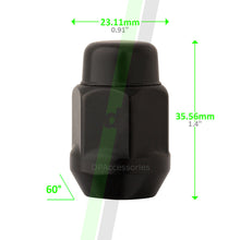 100 Black 12x1.25 Closed End Bulge Acorn Lug Nuts - Cone Seat - 13/16" Hex