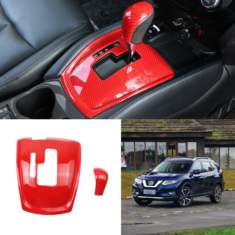 For Nissan Rogue 2014-2020 ABS Red Carbon Fiber car Gear shift panel&knob trim