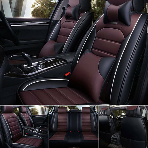 Car SUV Seat Covers Front Rear Auto Deluxe 100% PU Leather Cushion Universal Fit