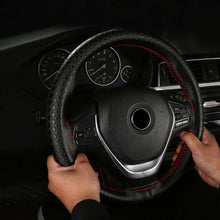 DIY 38cm Universal Car Genuine Leather Steering Wheel Cover Black & Red Thread