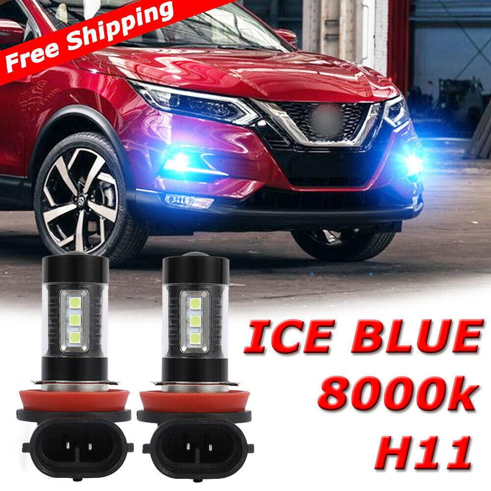 2x H11 Ice Blue 8000K LED Fog Light Bulb For Nissan Murano Leaf Rogue Pathfinder