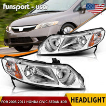 Headlights Assembly for 2006-2011 Honda Civic Sedan 4Dr Chrome Housing Headlamps