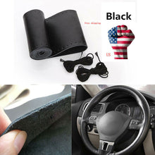 Black PU Leather DIY Car Truck Steering Wheel Cover 15''/38cm Car Accessories