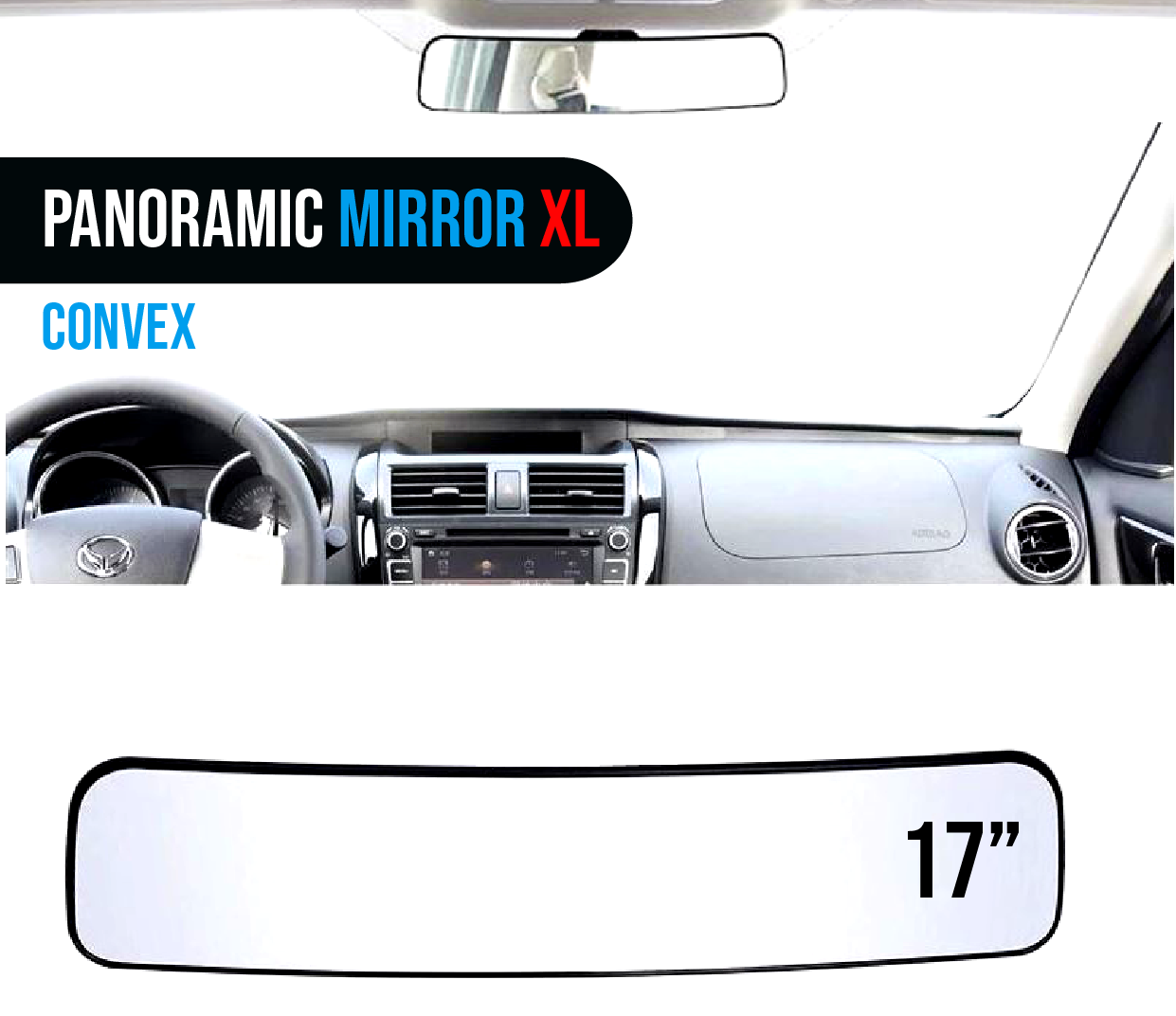 Mirror XL Vision PANORAMIC Rear View 17 inches Wide Angle Convex Car Truck SUV