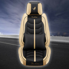 Fashion Auto Seats Cover PU Leather Beige&Black Front Rear Head Rest Cushion Set