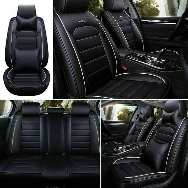 Deluxe Black Car Seat Covers PU Leather 5-Seats Cushions Protector Accessories