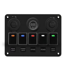 Waterproof Car Boat Rocker Switch Panel Gang w/Dual USB Socket Cigarette Lighter