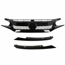 For 19-20 Honda Civic T-R Style Glossy Black Front Bumper Mesh Grille - ABS