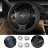 Car Steering Wheel Cover PU Leather Black&Blue Anti-Slip for 38CM/15