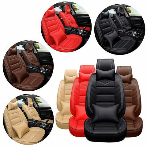 Car Seat Covers Luxury PU Leather 5-Seats Front+Rear Seat Cushions Four Seasons