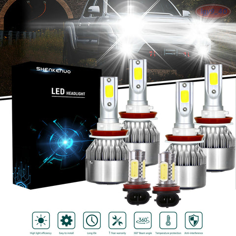 6x Combo LED Headlight High Low Beam Fog Lights for Toyota Tacoma 16-2020