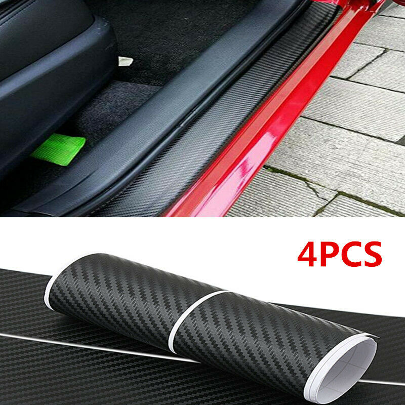 Parts Accessories 3D Carbon Fiber Car Door Sill Stickers Twill Weave Black Film