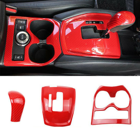For Nissan Rogue 14-20 ABS Red Carbon Fiber Car Gear shift panel full set trim